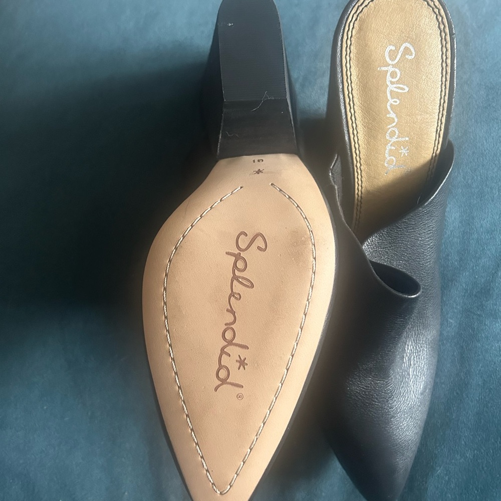 Splendid Black Leather Pointed-Toe Mule Heels - Picture 3 of 4